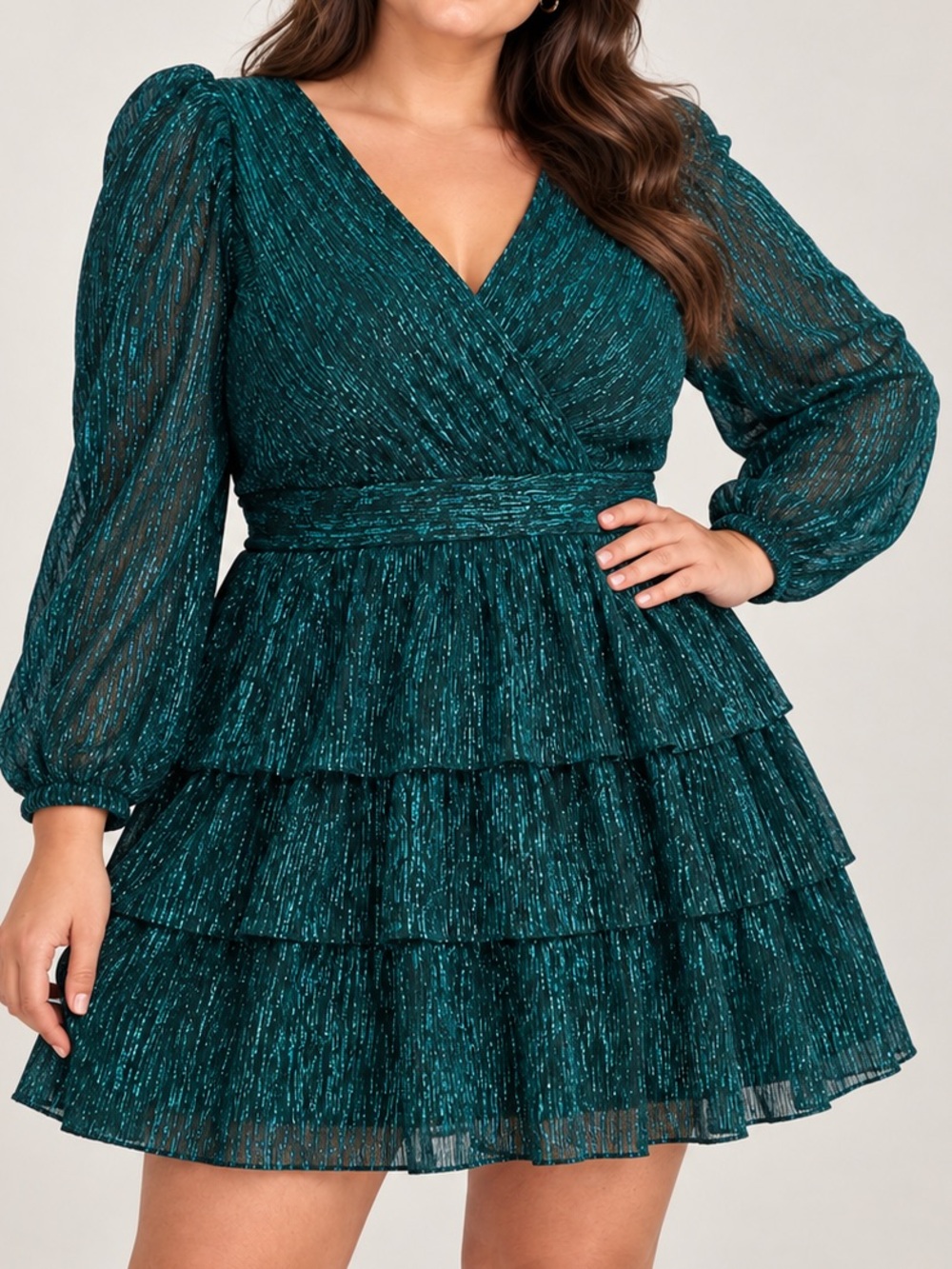 City Chic Metallic Teal Wrap Tiered Party Mini Dress Plus XXL